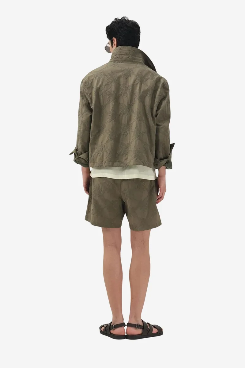 Giesto Khaki Green GIESTO Floral Jacquard Buttoned Shirt Collar Jacket for Men | Best Price UAE
