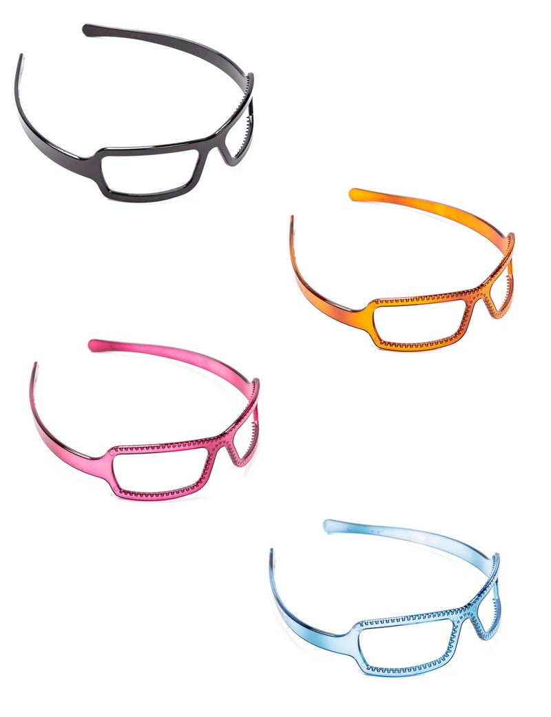 Prettyou Teeth Headband No Slip Teeth Comb Glasses Design Hairband Set Fashion Styling Multicolor Assorted Accessories Hair Holder Organizer Grip Hoop for Women Girls Pack of 4 Colorful