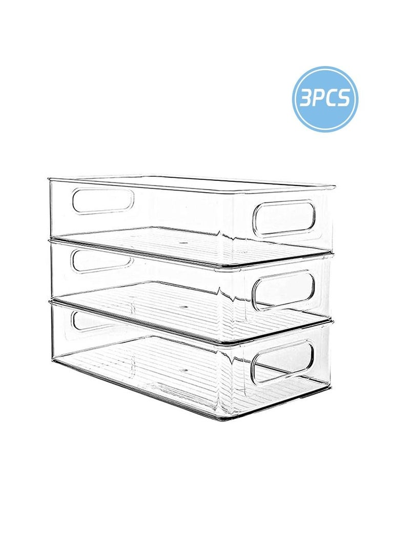 MileMelo 3-Piece Clear Stackable Pantry Food Storage Bins Fridge,Cabinet Kitchen Organization and Storage Fridge Organizers and Storage Clear  - Image 1