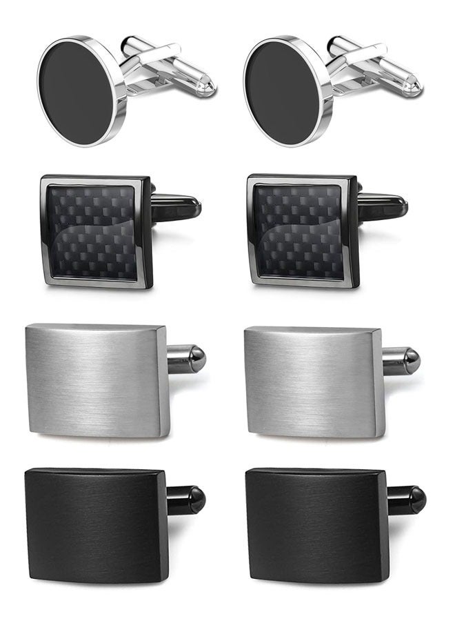وهاواي 4 Pairs Cufflinks for Men Classic Cuff Links for Tuxedo Shirt Cufflinks Set for Wedding Groom Business Anniversary Birthday Father's Day Gifts Black Silver - Image 1