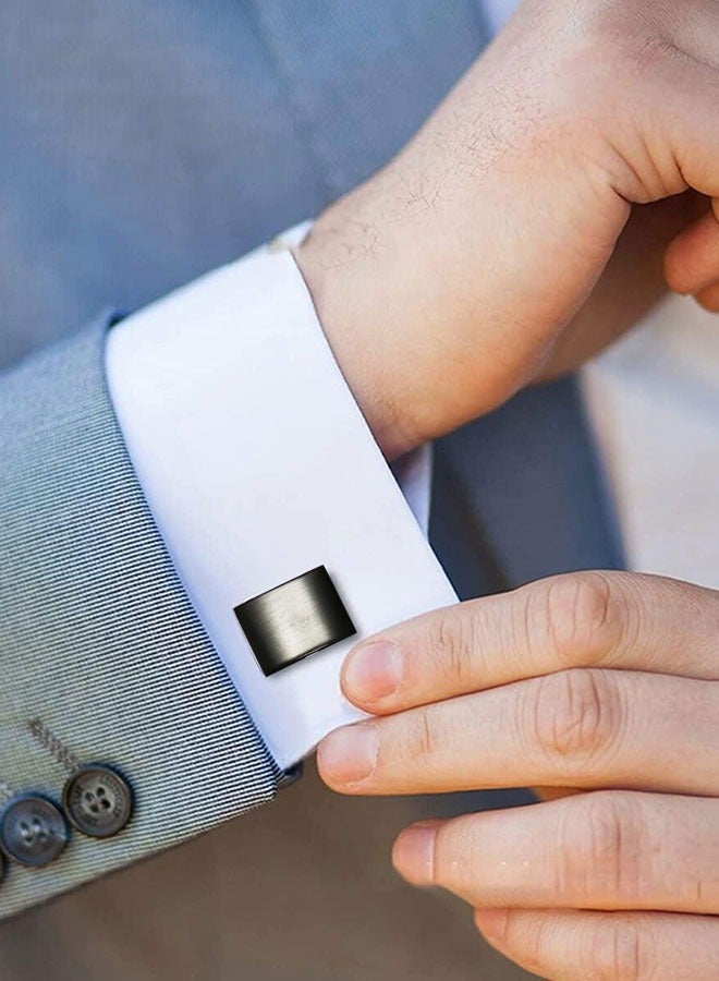 وهاواي 4 Pairs Cufflinks for Men Classic Cuff Links for Tuxedo Shirt Cufflinks Set for Wedding Groom Business Anniversary Birthday Father's Day Gifts Black Silver - Image 3
