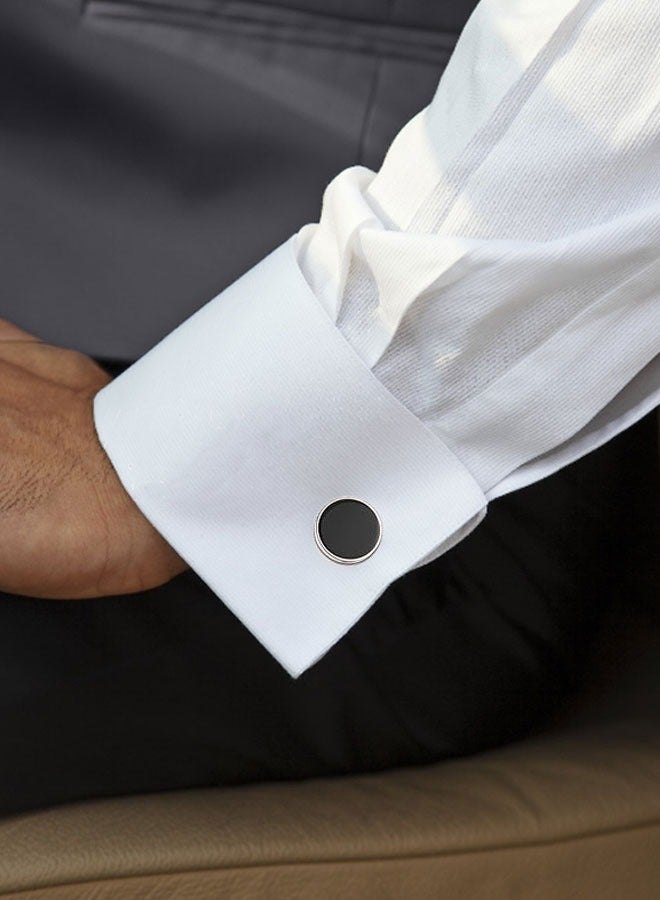 وهاواي 4 Pairs Cufflinks for Men Classic Cuff Links for Tuxedo Shirt Cufflinks Set for Wedding Groom Business Anniversary Birthday Father's Day Gifts Black Silver - Image 2