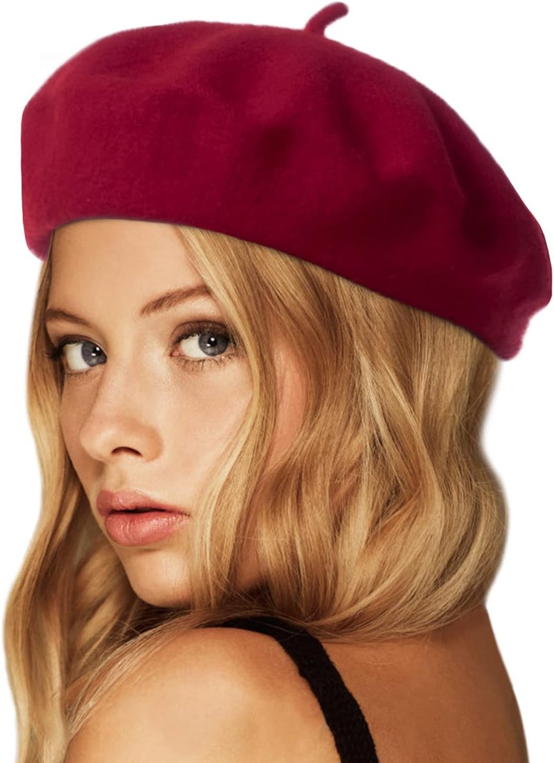 Wheebo Wool Beret Hat,Solid Color French Style Winter Warm Cap for Women Girls Lady - Image 1