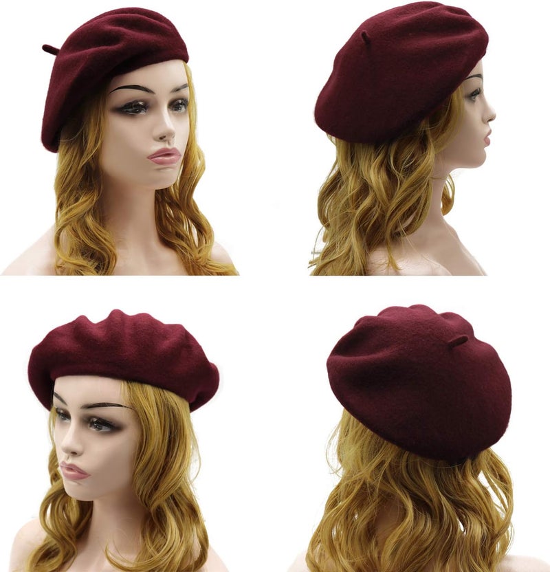 Wheebo Wool Beret Hat,Solid Color French Style Winter Warm Cap for Women Girls Lady - Image 3