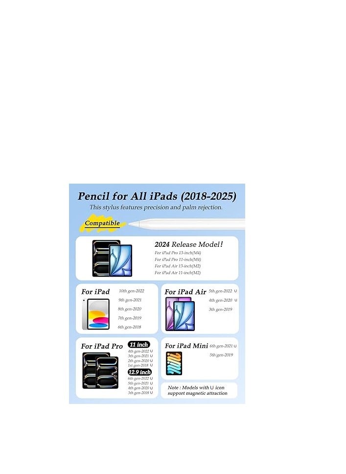 Generic - Stylus Pen for iPad 10th/9th/8th/7th/6th Generation (2018-2025 Models), Palm Rejection Pen Compatible with Apple iPad Pro 13"/12.9"/11" (M4), iPad Mini 6/5, iPad Air 5/4/3 (M2) - Image 1
