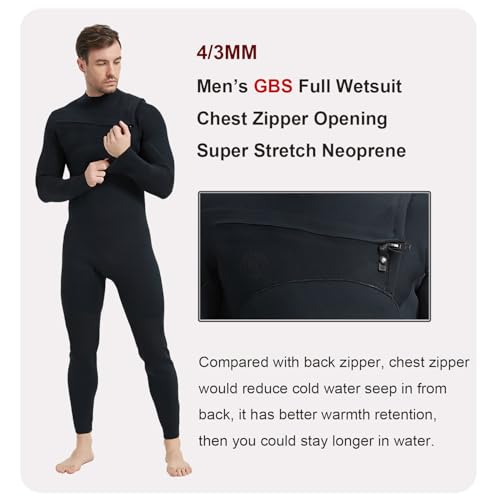 Lemorecn Mens Surfing Wetsuit Super Stretch Neoprene 43mm Chest Zip Full Wetsuit for MenMC04014XL - Image 3