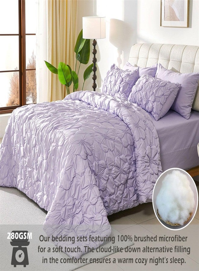 Cmfshape Lavender Pinch Pleat Comforter Set Queen Size-7 Pieces Bedding Comforter Bed in A Bag-Lightweight Microfiber Bedding Set with Comforter,Fitted Sheet,Flat Sheet and Pillow Shams-90 x90 - Image 3