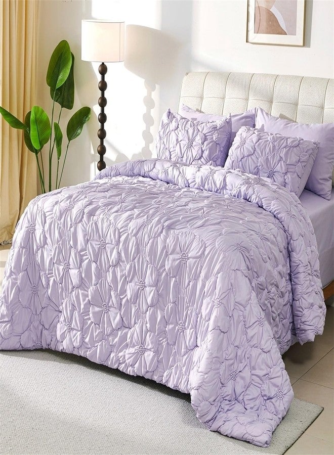 Cmfshape Lavender Pinch Pleat Comforter Set Queen Size-7 Pieces Bedding Comforter Bed in A Bag-Lightweight Microfiber Bedding Set with Comforter,Fitted Sheet,Flat Sheet and Pillow Shams-90 x90 - Image 2