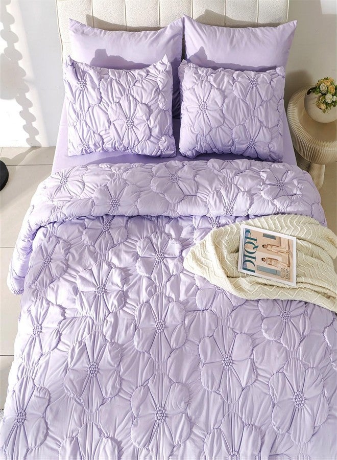Cmfshape Lavender Pinch Pleat Comforter Set Queen Size-7 Pieces Bedding Comforter Bed in A Bag-Lightweight Microfiber Bedding Set with Comforter,Fitted Sheet,Flat Sheet and Pillow Shams-90 x90 - Image 1