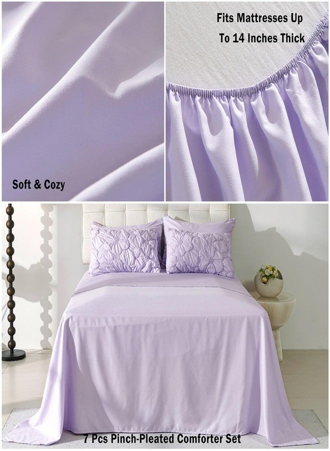 Cmfshape Lavender Pinch Pleat Comforter Set Queen Size-7 Pieces Bedding Comforter Bed in A Bag-Lightweight Microfiber Bedding Set with Comforter,Fitted Sheet,Flat Sheet and Pillow Shams-90 x90 - Image 5