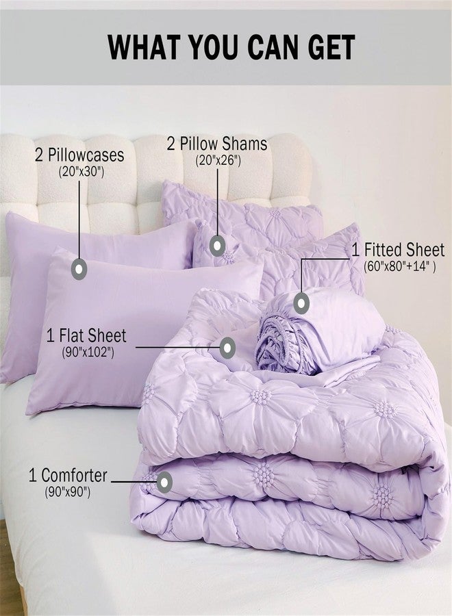 Cmfshape Lavender Pinch Pleat Comforter Set Queen Size-7 Pieces Bedding Comforter Bed in A Bag-Lightweight Microfiber Bedding Set with Comforter,Fitted Sheet,Flat Sheet and Pillow Shams-90 x90 - Image 4