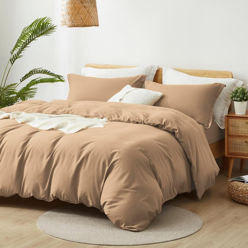 ALAZURIA Twin Size Duvet Cover  2 Piece Bedding Set 1 Duvet Cover  1 Pillow Sham Soft Double Brushed Comforter Cover wZipper Closure  Corner Ties  No Comforter 90 X 68 Beige