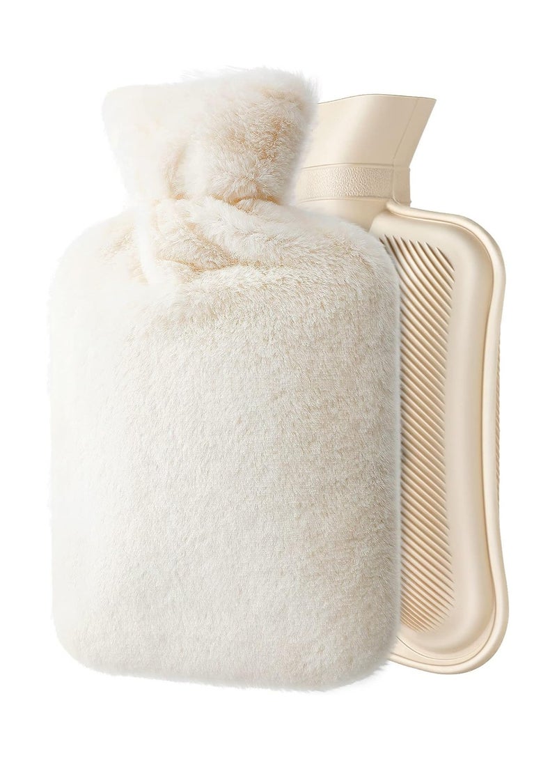 Arabest Hot Water Bottle with Soft Fleece Cover, 2L Hot Water Bag for Cold & Hot Therapy, Pain Relief, Back, Neck, Period Cramps (Beige) - Image 1