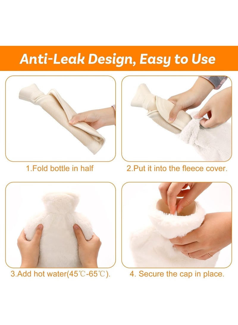 Arabest Hot Water Bottle with Soft Fleece Cover, 2L Hot Water Bag for Cold & Hot Therapy, Pain Relief, Back, Neck, Period Cramps (Beige) - Image 3