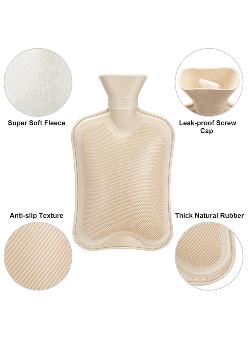 Arabest Hot Water Bottle with Soft Fleece Cover, 2L Hot Water Bag for Cold & Hot Therapy, Pain Relief, Back, Neck, Period Cramps (Beige) - Image 5
