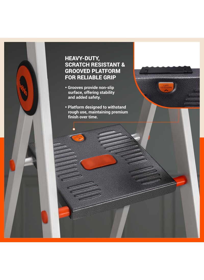 Bathla - Bathla Advance Pro 5Step Foldable Aluminium Ladder for Home HeavyDuty AntiSlip Steps with SureHinge Technology 7Year Manufacturer Warranty Orange - Image 1