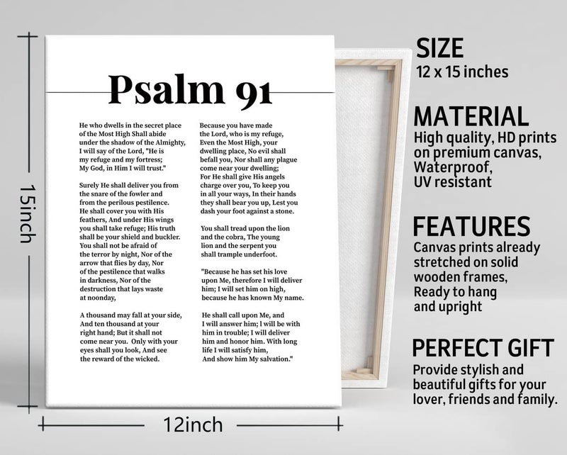 WKYAER Psalms 91 Christian Canvas Wall Art - Image 3