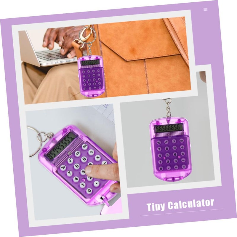 4Pcs Mini Calculator Keychain 8 Digit Portable Electronic Calculators Purple Flip Cover - Image 4