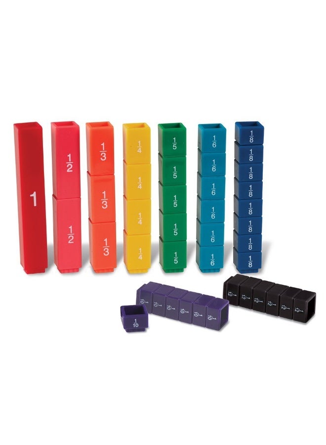 ليرننج ريسورسز مكعبات الكسور من Learning Resources، مجموعة من 51 قطعة مُرمَّزة بالألوان لتعليم الرياضيات، مكعبات متشابكة لتعلم الكسور عمليًا - Image 3