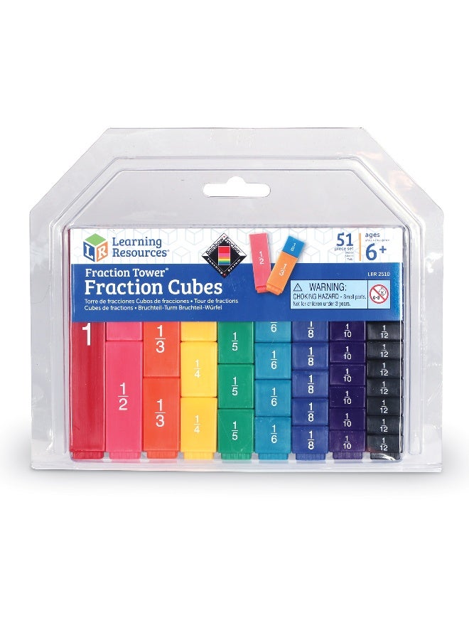 ليرننج ريسورسز مكعبات الكسور من Learning Resources، مجموعة من 51 قطعة مُرمَّزة بالألوان لتعليم الرياضيات، مكعبات متشابكة لتعلم الكسور عمليًا - Image 1