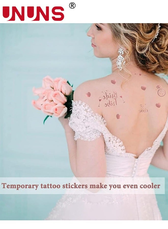 UNUNS مجموعة ديكورات حفلات توديع العزوبية، طقم العروس تو بي وشاح وحجاب أبيض، مجموعة ديكورات العروس الذهبية الوردية، لوازم استحمام الزفاف تتضمن وشاح الزفاف، تاج من حجر الراين، حجاب أبيض، ملصق - Image 5