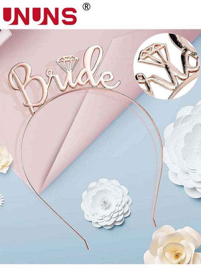 UNUNS مجموعة ديكورات حفلات توديع العزوبية، طقم العروس تو بي وشاح وحجاب أبيض، مجموعة ديكورات العروس الذهبية الوردية، لوازم استحمام الزفاف تتضمن وشاح الزفاف، تاج من حجر الراين، حجاب أبيض، ملصق - Image 3