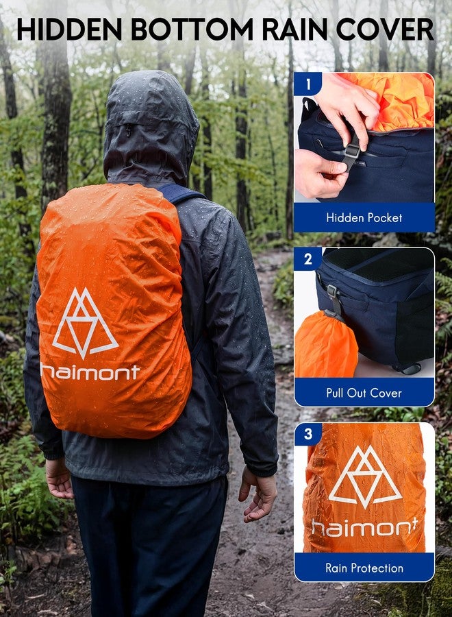 Haimont 25L Lightweight Hiking Daypack with Rain Cover, Navy Blue - Image 4