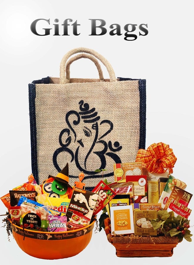 Handmakers | Black and Beige Jute Handbags with Ganesh Print | Gift Bag - Image 3