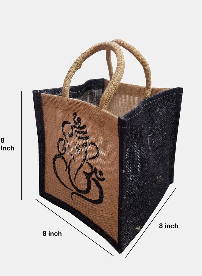 Handmakers | Black and Beige Jute Handbags with Ganesh Print | Gift Bag - Image 4