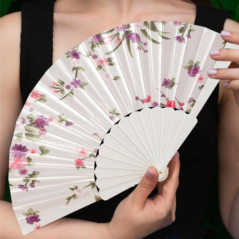 Zikra Silk Folding Hand Fans, 2-Pack Large Folding Handheld Fans, Chinese Vintage Flower Silk Foldable Fans for Women Girls Dancing Cosplay Wedding Party Gifts Props Decoration(Black+White) - Image 4