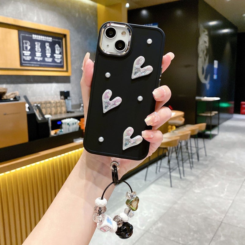 Suitable for Apple 17Promax Metal Frame Tpu Pearl Heart Phone Case Iphone7/16 Protective Cover - Image 1