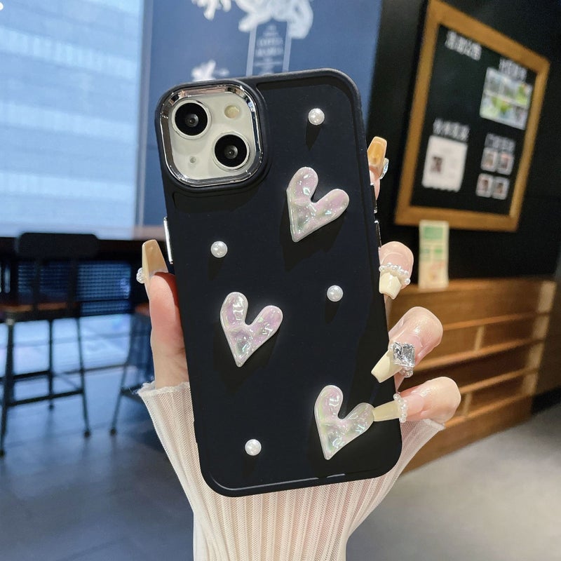 Suitable for Apple 17Promax Metal Frame Tpu Pearl Heart Phone Case Iphone7/16 Protective Cover - Image 3