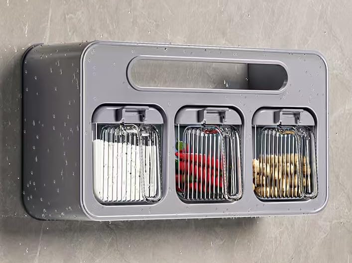 Azelf Wall Mount Spice Rack Organizer Set Spice Boxes Sugar Bowl Salt Shaker and Seasoning Container for Efficient Storage ggod stylish 3 spoon spice jar - Image 1