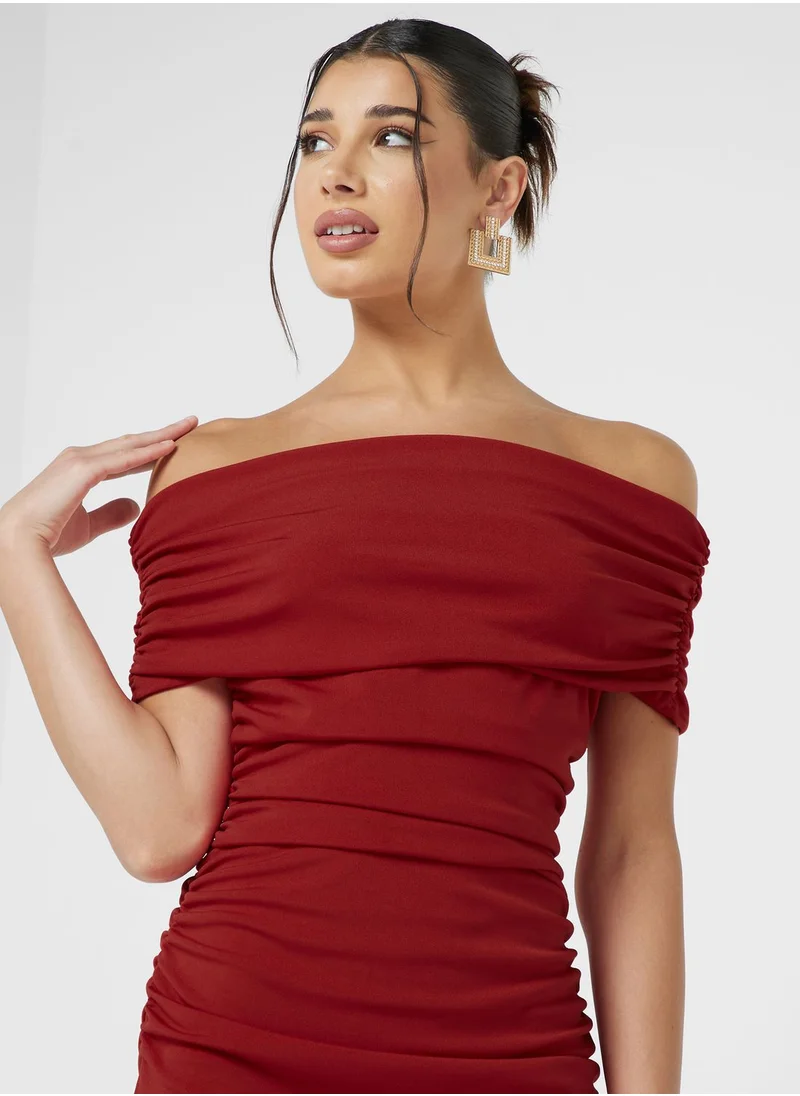 Ginger Off Shouder Ruched Bodycon Dress