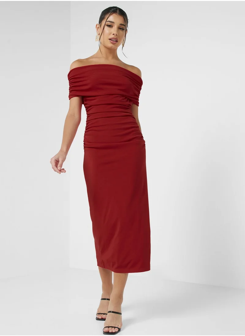 Ginger Off Shouder Ruched Bodycon Dress