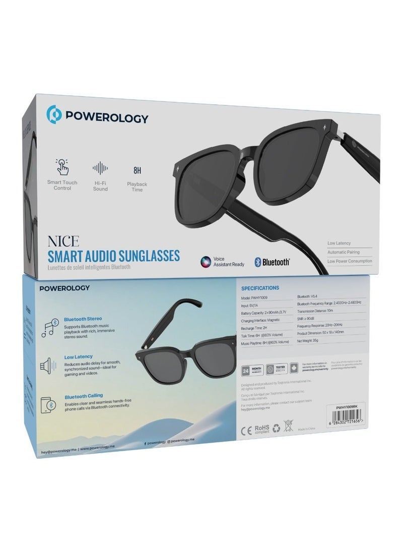 Powerology Smart Audio Sunglasses with UV Protection / Smart Touch Control / 8 Hours Play Time / Magnetic Charging / Bluetooth Version 5.4 / 15m Transmission Distance / Smart Sleep Mode / Auto-Pairing / Low Latency - Black - Image 5