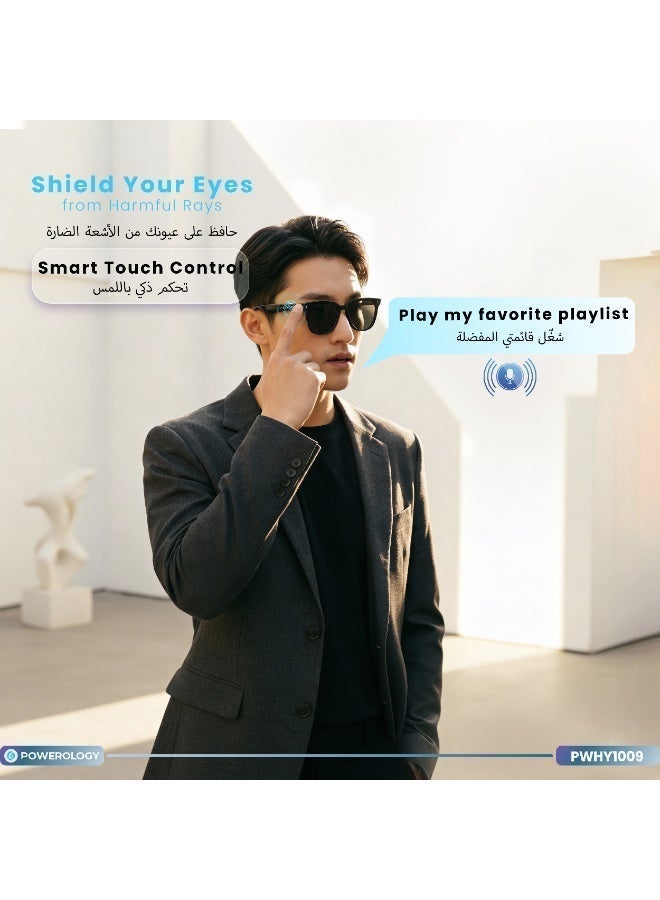 Powerology Smart Audio Sunglasses with UV Protection / Smart Touch Control / 8 Hours Play Time / Magnetic Charging / Bluetooth Version 5.4 / 15m Transmission Distance / Smart Sleep Mode / Auto-Pairing / Low Latency - Black - Image 4