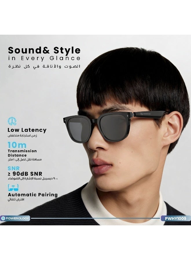 Powerology Smart Audio Sunglasses with UV Protection / Smart Touch Control / 8 Hours Play Time / Magnetic Charging / Bluetooth Version 5.4 / 15m Transmission Distance / Smart Sleep Mode / Auto-Pairing / Low Latency - Black - Image 2