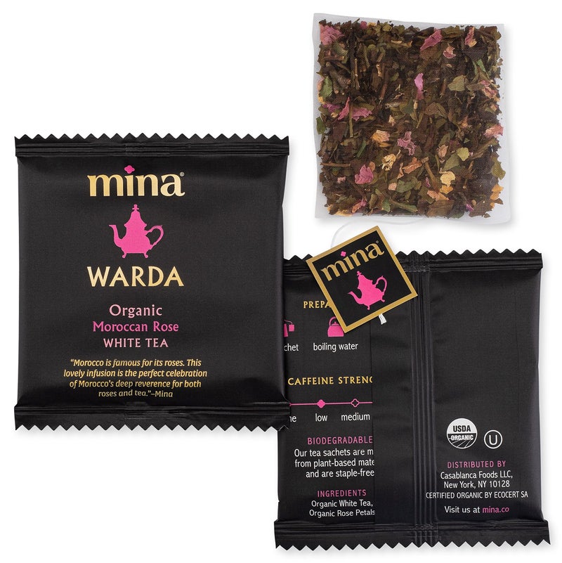 Mina Warda Organic Moroccan Rose White Tea, 15 Biodegradable Sachets - Rose Tea Bags, White Tea with Moroccan Rose Petals, Organic White Tea Bags, Low Caffeine Tea - Image 4
