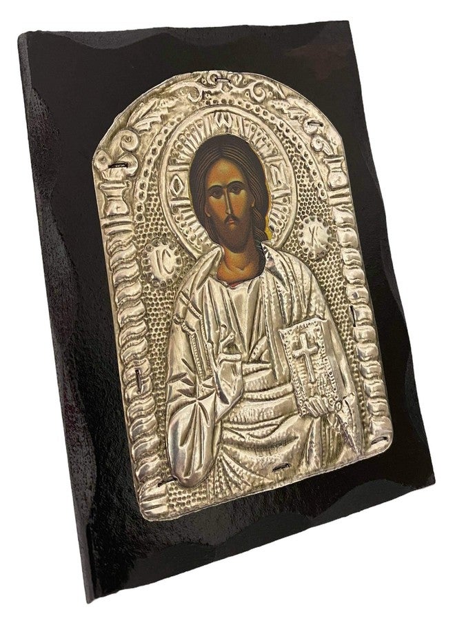 Mastic of Chios Christian Orthodox Solid Wood-Metallic icon of Jesus Christ Handmade From Greece (12 X 10 cm or 4.7 X 3.94 in) - Image 3