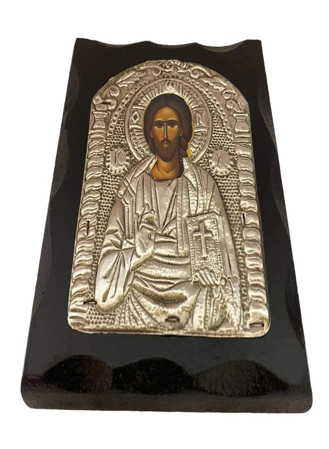 Mastic of Chios Christian Orthodox Solid Wood-Metallic icon of Jesus Christ Handmade From Greece (12 X 10 cm or 4.7 X 3.94 in) - Image 2
