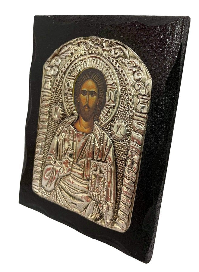 Mastic of Chios Christian Orthodox Solid Wood-Metallic icon of Jesus Christ Handmade From Greece (12 X 10 cm or 4.7 X 3.94 in) - Image 5