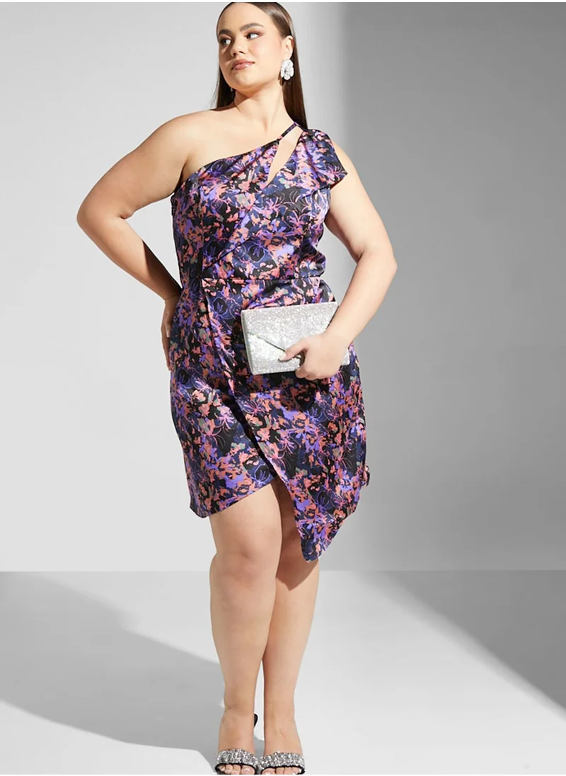 chi chi london curve Floral One Shoulder Cut Out Dress