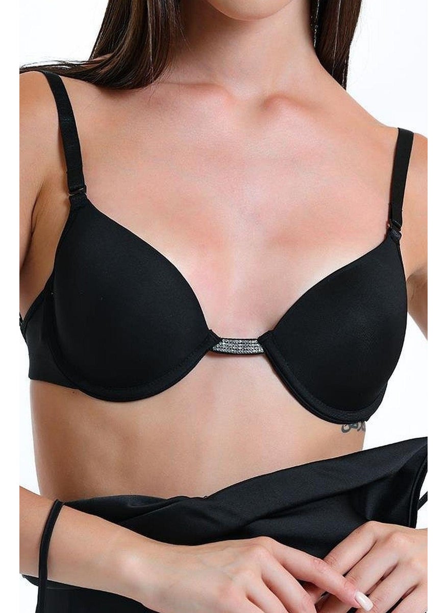 Magic Form 3095 Women's Stoned Low-Cut Padded Bra-Black  - Image 1