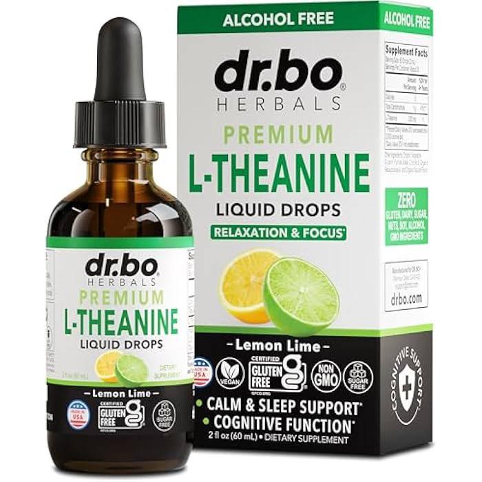dr.bo L Theanine 200mg Liquid Drops - Natural Sleep Support & Focus Supplement for Kids & Adults - Vegan, Non-GMO, Gluten Free 200mg Pure L-Theanine Drops Liquid Supplements, Mood Ltheanine for Kids 2 FL Oz - Image 1