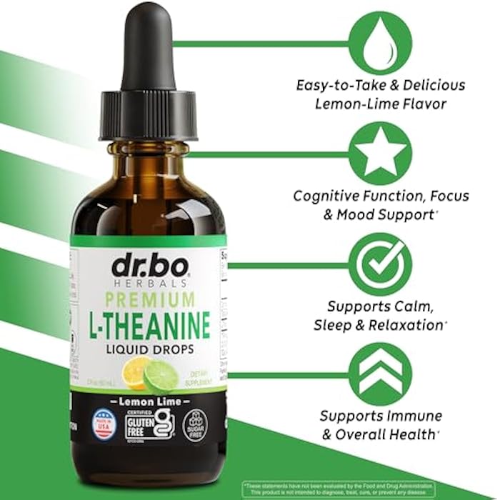 dr.bo L Theanine 200mg Liquid Drops - Natural Sleep Support & Focus Supplement for Kids & Adults - Vegan, Non-GMO, Gluten Free 200mg Pure L-Theanine Drops Liquid Supplements, Mood Ltheanine for Kids 2 FL Oz - Image 2