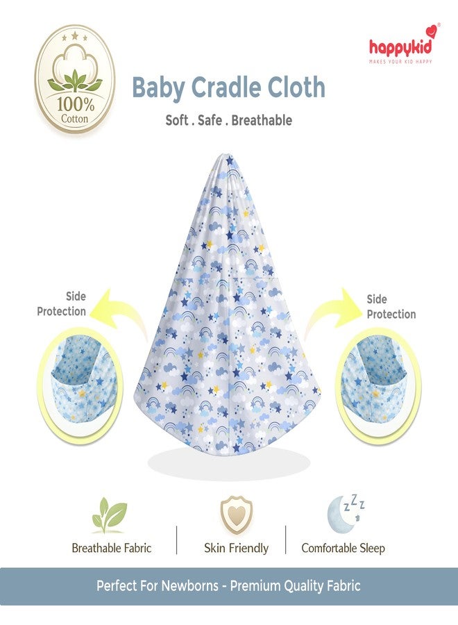Happykid Baby Cradlé Set | Durable Cotton Cloth, Mosquito Net, Spring, Hanger Jhoola, Thottil (Blue) - Image 3