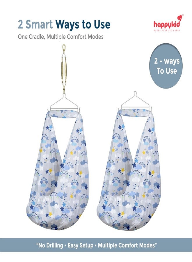 Happykid Baby Cradlé Set | Durable Cotton Cloth, Mosquito Net, Spring, Hanger Jhoola, Thottil (Blue) - Image 4
