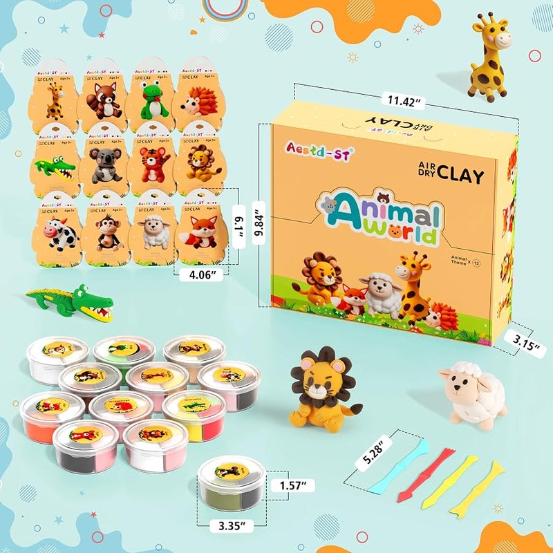 Aestd-ST Air Dry Clay Kit - Animal Theme, Modeling Clay for Kids, DIY Magic Clay with Sculpting Tools and Tutorials, 12 Boxes Molding Clay, Soft & Non-Sticky, Arts and Crafts Gift for Kids - Image 2