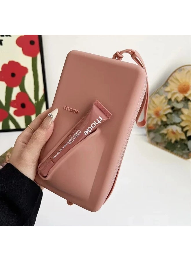 Rhode Pouch Bag with Adjustable Strap and Lip Gloss – Stylish, Compact, and Perfect for On-the-Go Beauty and Everyday Essential (LIGHT BROWN) - Image 1